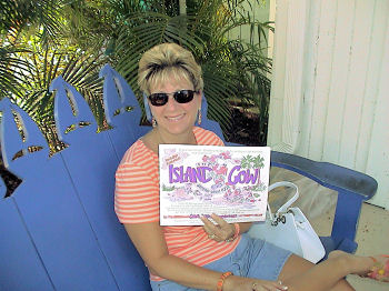 Susan Checking Menu at Island Cow Restaurant